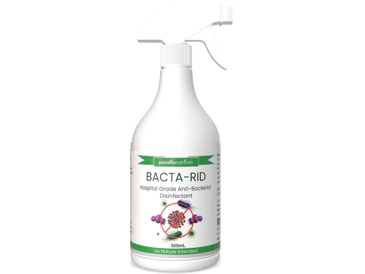 Bacta-Rid Hospital-Grade Disinfectant - Paradise Nutrients - Bacta-Rid is an approved, hospital-grade, antibacterial, disinfectant spray and fogging mist, which kills germs and a broad range of bacteria and viruses including Staphylococcus, Escherichia co