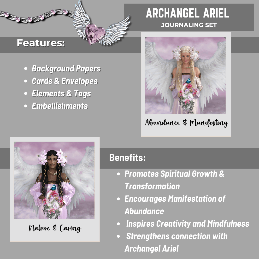 Archangel Ariel Journaling Kit - Tags, Embellishments, Cards, Envelopes & Background Papers - A beautifully crafted journaling set inspired by Archangel Ariel, focusing on nature, abundance, and manifestation. The set includes cards, envelopes, elements,