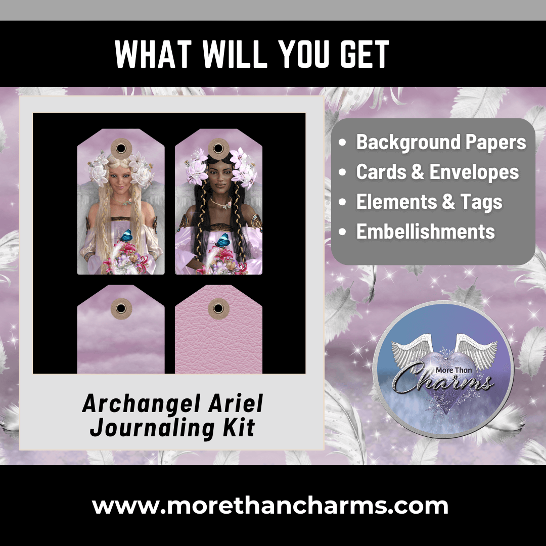 Archangel Ariel Journaling Kit - Tags, Embellishments, Cards, Envelopes & Background Papers - A beautifully crafted journaling set inspired by Archangel Ariel, focusing on nature, abundance, and manifestation. The set includes cards, envelopes, elements,