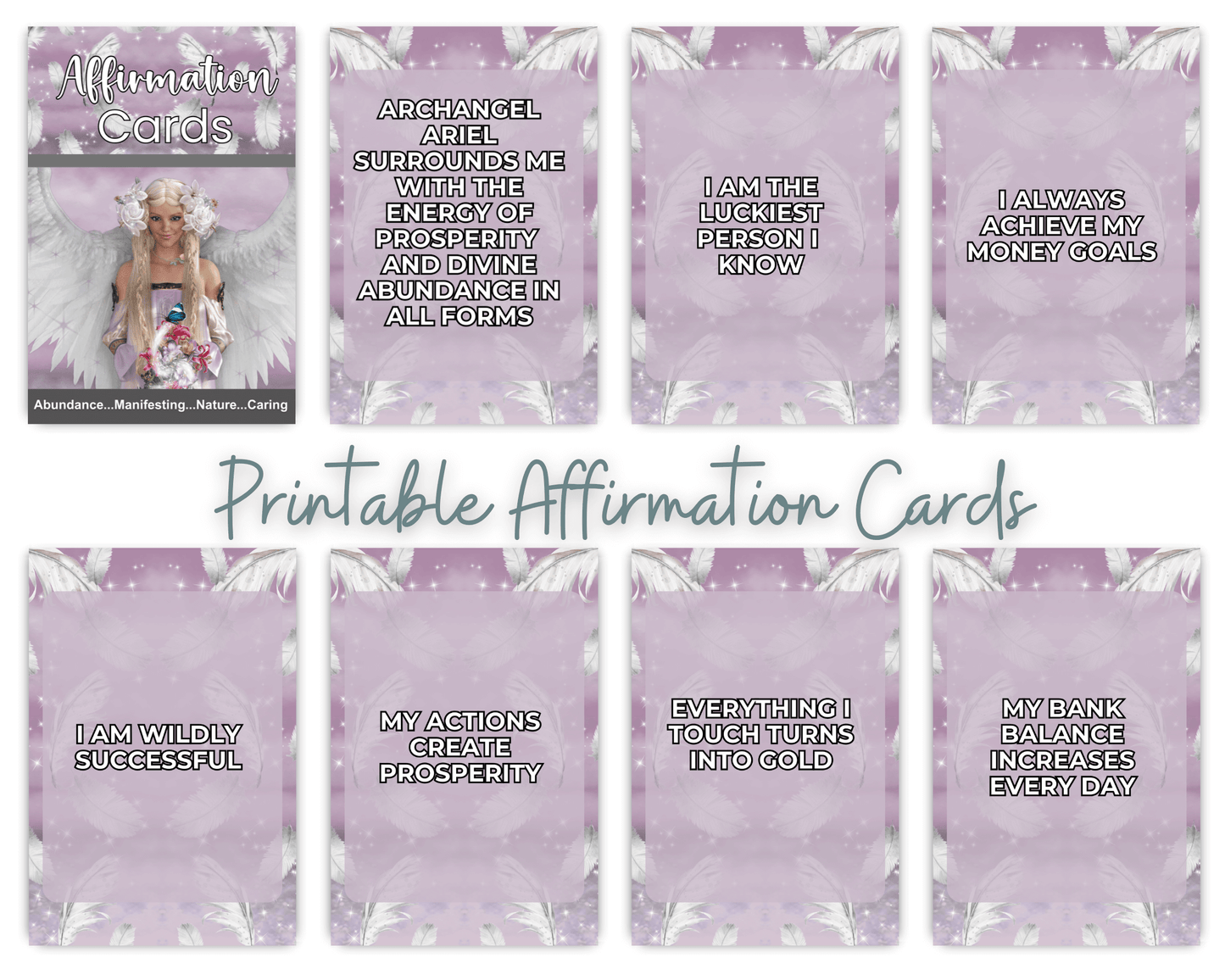 Archangel Ariel Printable Charm Cards - Unlock the power of abundance and manifest your desires with Archangel Ariel Affirmation Cards! Each card in this beautifully crafted collection is a divine reminder of the natural flow of prosperity, healing, and l