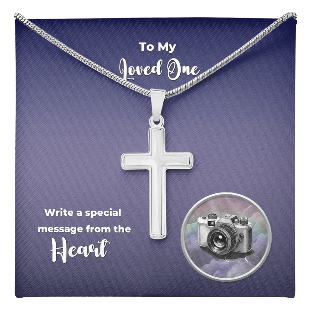 Artisan Cross - Custom Message Card - 🩶 Artisan-crafted Stainless steel Cross – Elevate your everyday with this stunning artisan-crafted stainless steel Cross Necklace. Crafted with precision and intention, this elegant accessory will assist you with con