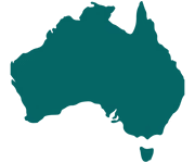 Silhouette map of Australia in teal color