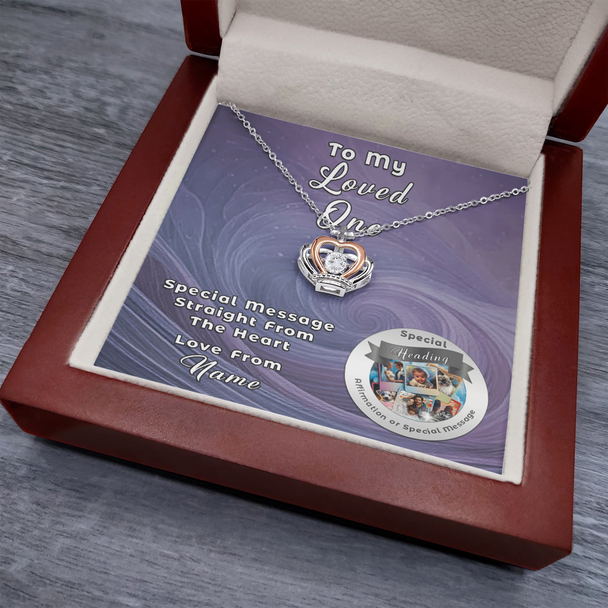 Crown Necklace with Custom Designed Message Card ShineOn Fulfillment