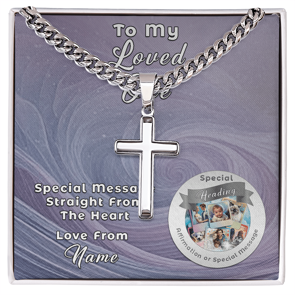 Cuban Chain with Artisan Cross Necklace and Custom Designed Message Card ShineOn Fulfillment