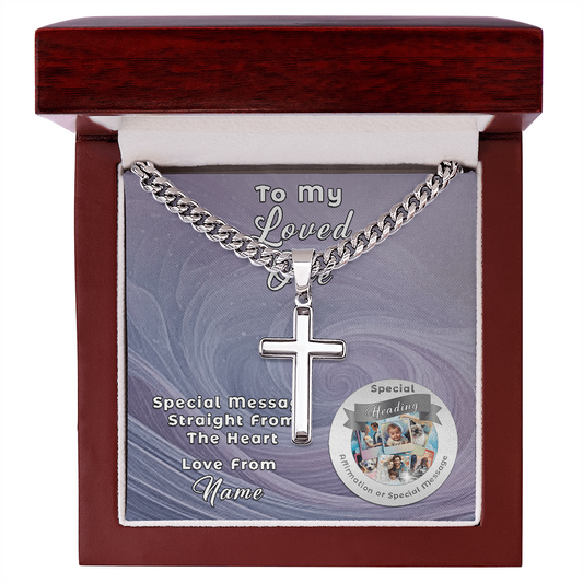 Cuban Chain with Artisan Cross Necklace and Custom Designed Message Card ShineOn Fulfillment