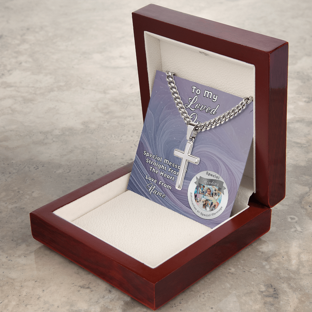 Cuban Chain with Artisan Cross Necklace and Custom Designed Message Card ShineOn Fulfillment