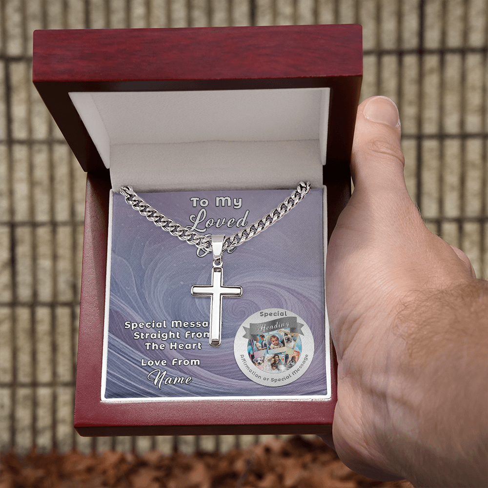 Cuban Chain with Artisan Cross Necklace and Custom Designed Message Card ShineOn Fulfillment