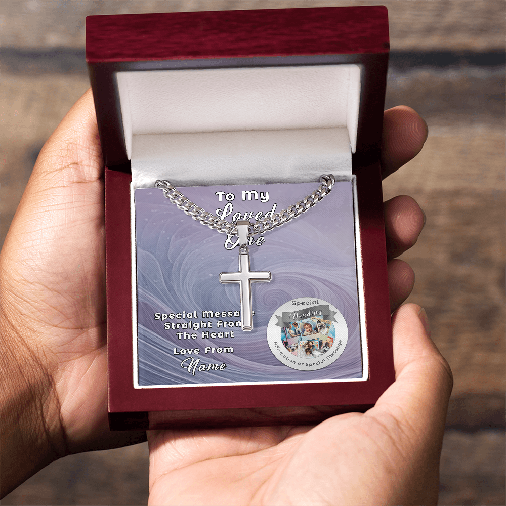 Cuban Chain with Artisan Cross Necklace and Custom Designed Message Card ShineOn Fulfillment