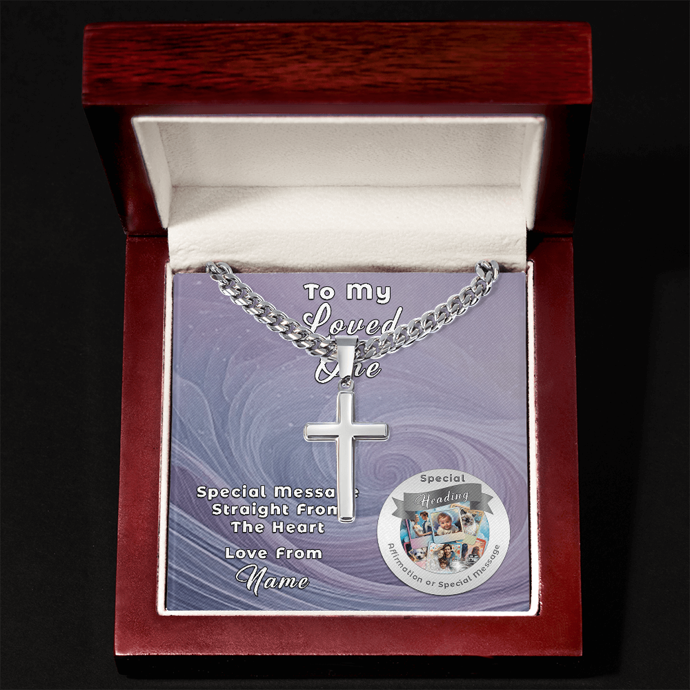 Cuban Chain with Artisan Cross Necklace and Custom Designed Message Card ShineOn Fulfillment