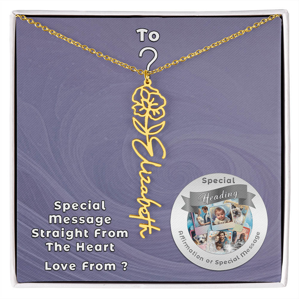 Flower Name Necklace with Custom Designed Message Card ShineOn Fulfillment