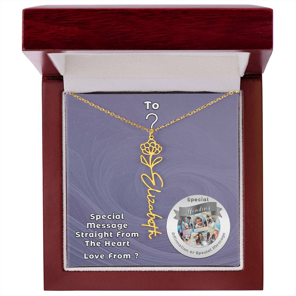 Flower Name Necklace with Custom Designed Message Card ShineOn Fulfillment