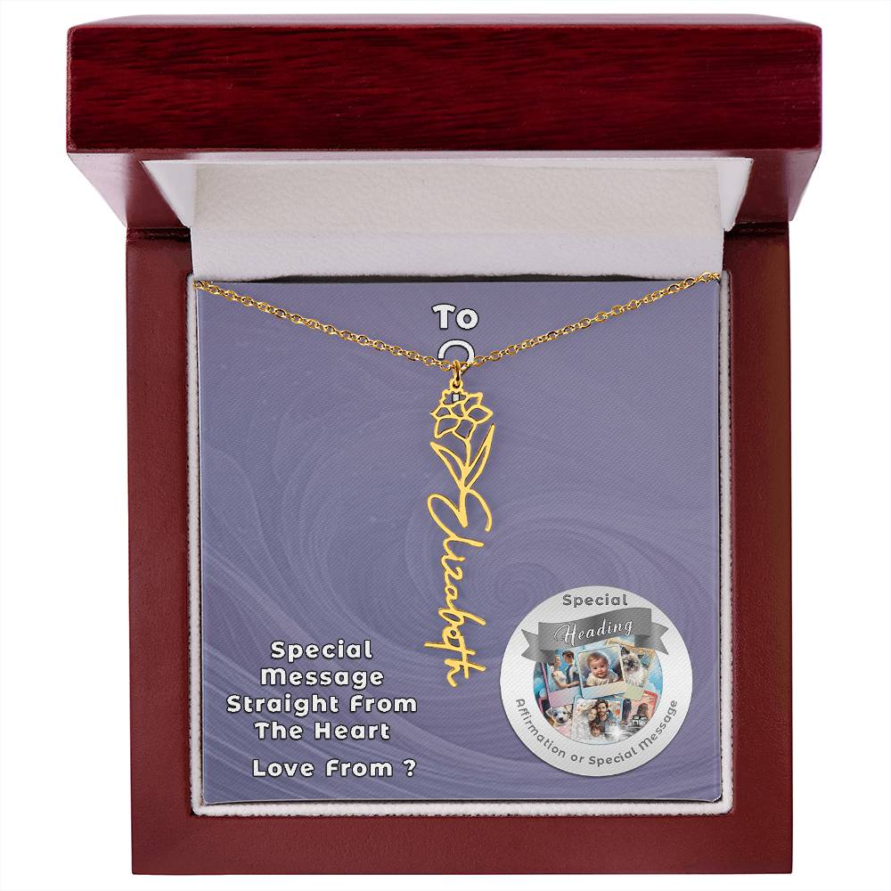 Flower Name Necklace with Custom Designed Message Card ShineOn Fulfillment