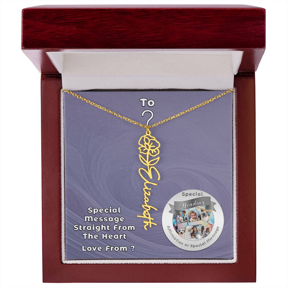 Flower Name Necklace with Custom Designed Message Card ShineOn Fulfillment