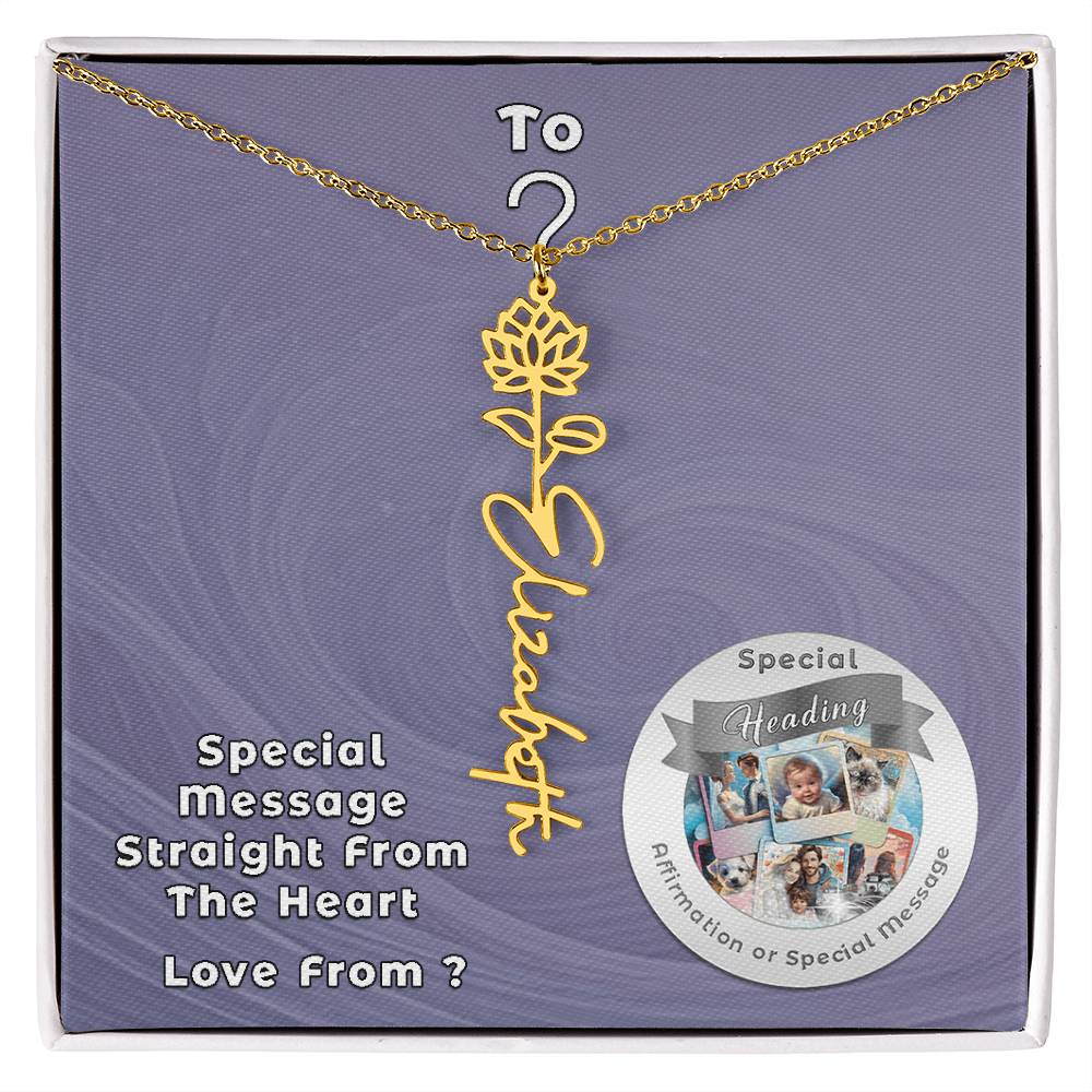 Flower Name Necklace with Custom Designed Message Card ShineOn Fulfillment