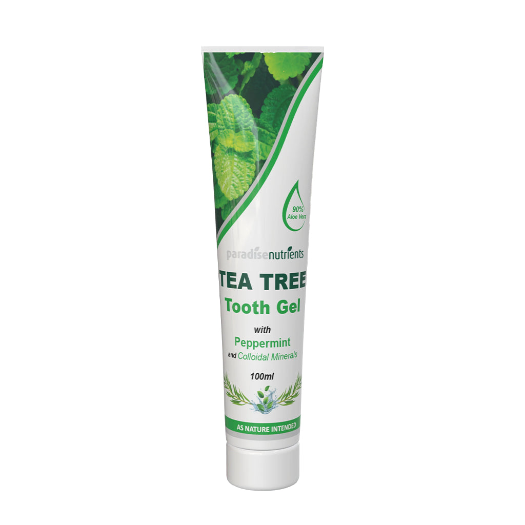 Tea Tree Tooth Gel - Paradise Nutrients - More Than Charms - Tooth Gel is a natural soothing peppermint and Tea Tree flavoured gel.This lightly abrasive, low foam action gel protects and strengthens damaged gums and teeth, prevents plaque build-up, reduci