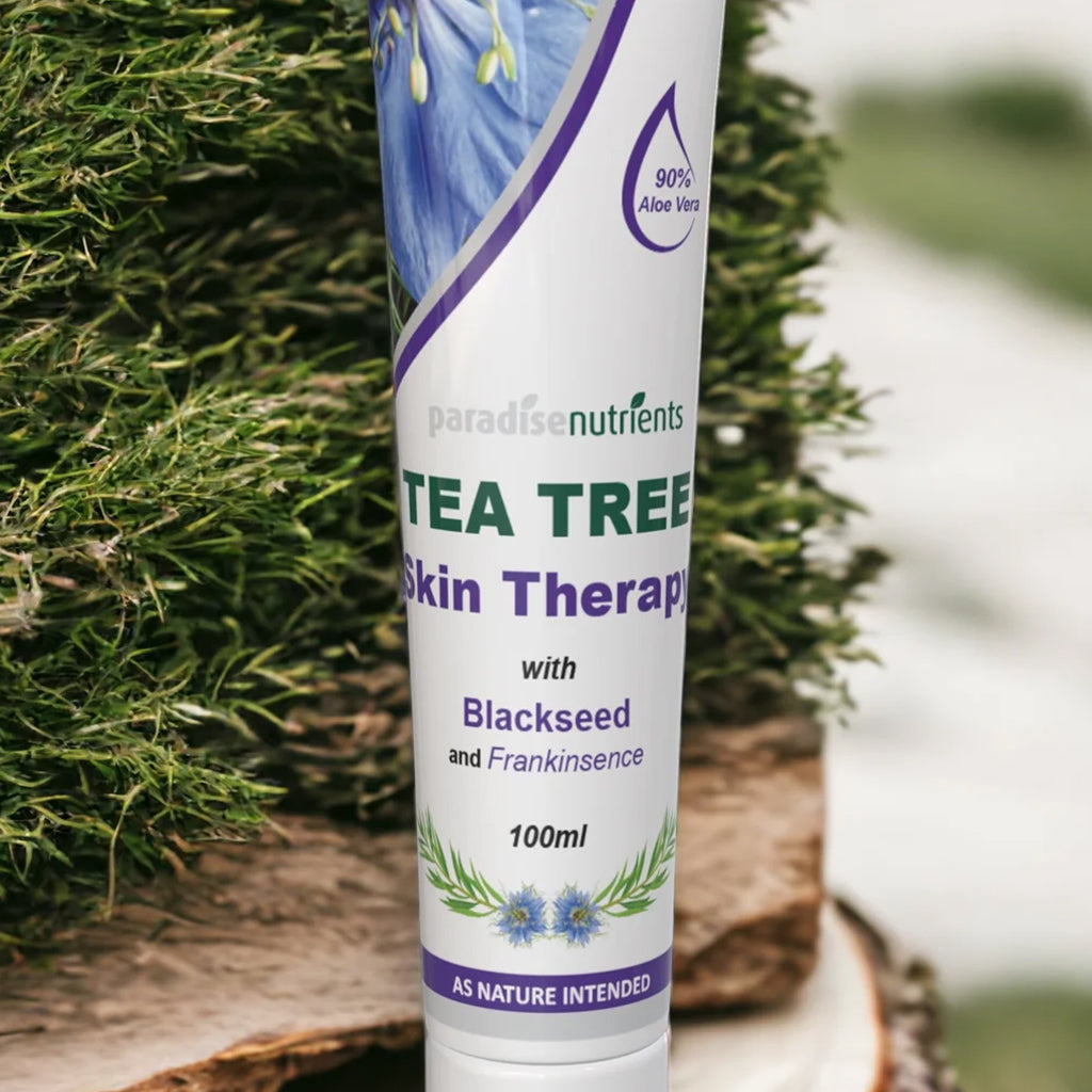 Tea Tree Skin Therapy - Paradise Nutrients - Our Skin Therapy Gel is an all natural, soothing gel which is rich in a banquet of minerals, vitamins, amino acids and other amazing compounds. Scientific studies show that the ingredients contain amazing natur