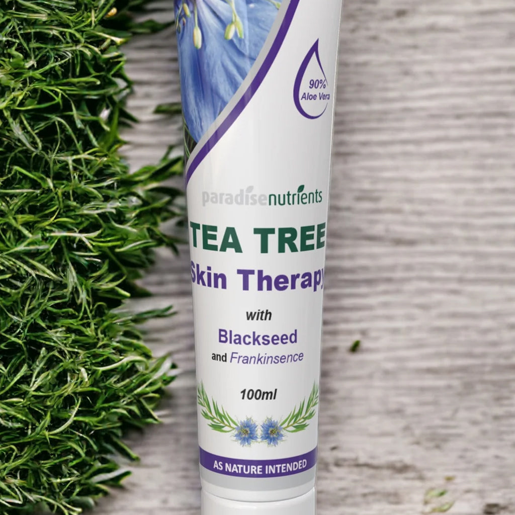 Tea Tree Skin Therapy - Paradise Nutrients - Our Skin Therapy Gel is an all natural, soothing gel which is rich in a banquet of minerals, vitamins, amino acids and other amazing compounds. Scientific studies show that the ingredients contain amazing natur