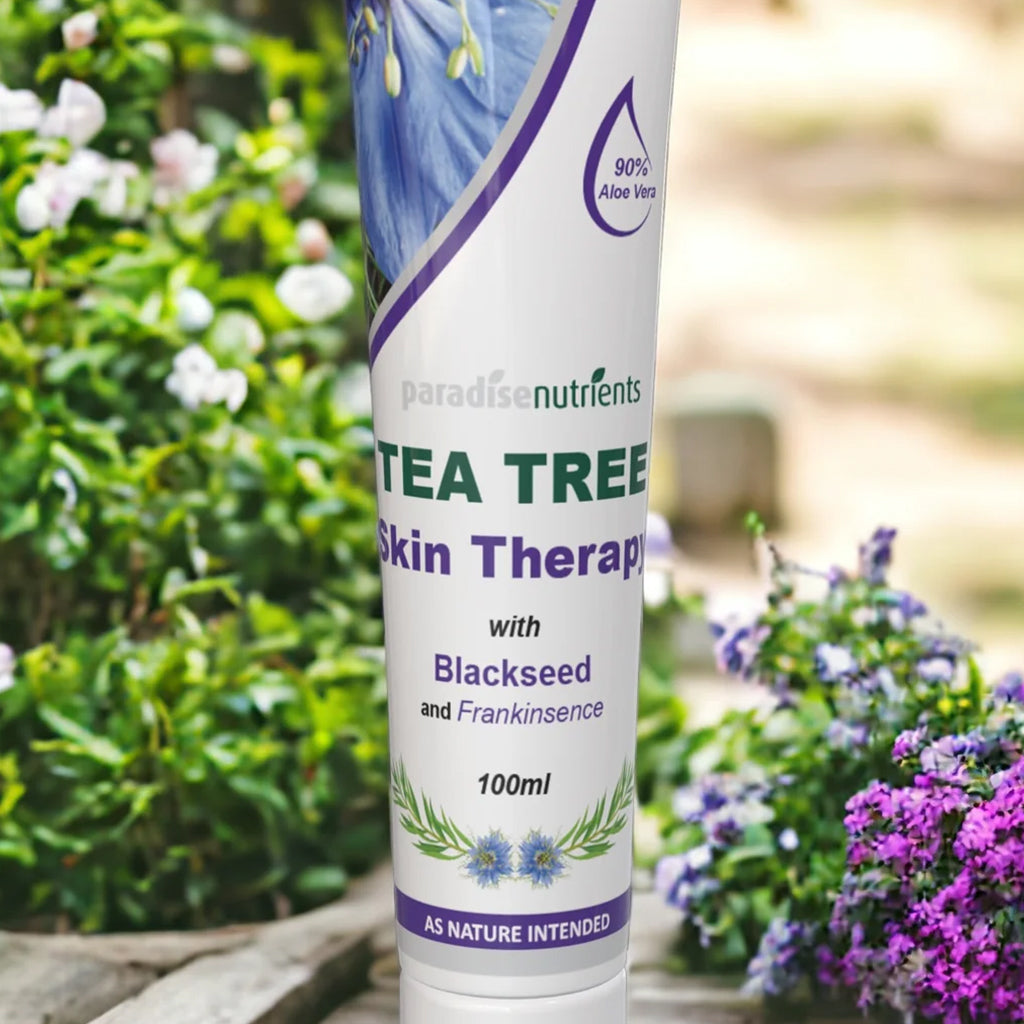 Tea Tree Skin Therapy - Paradise Nutrients - Our Skin Therapy Gel is an all natural, soothing gel which is rich in a banquet of minerals, vitamins, amino acids and other amazing compounds. Scientific studies show that the ingredients contain amazing natur