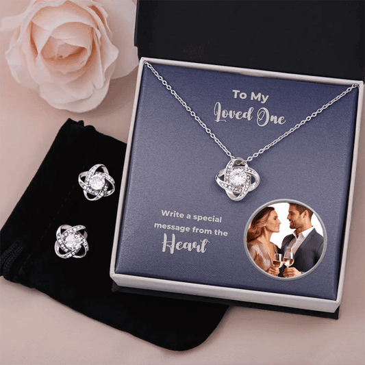 Love Knot Necklace and Earring Set- Custom Message Card Shineon
