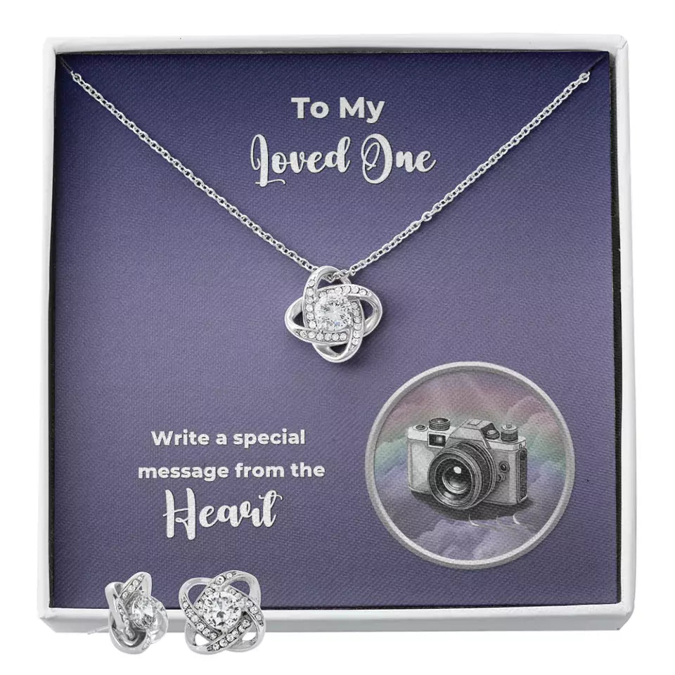 Love Knot Necklace and Earring Set- Custom Message Card Shineon