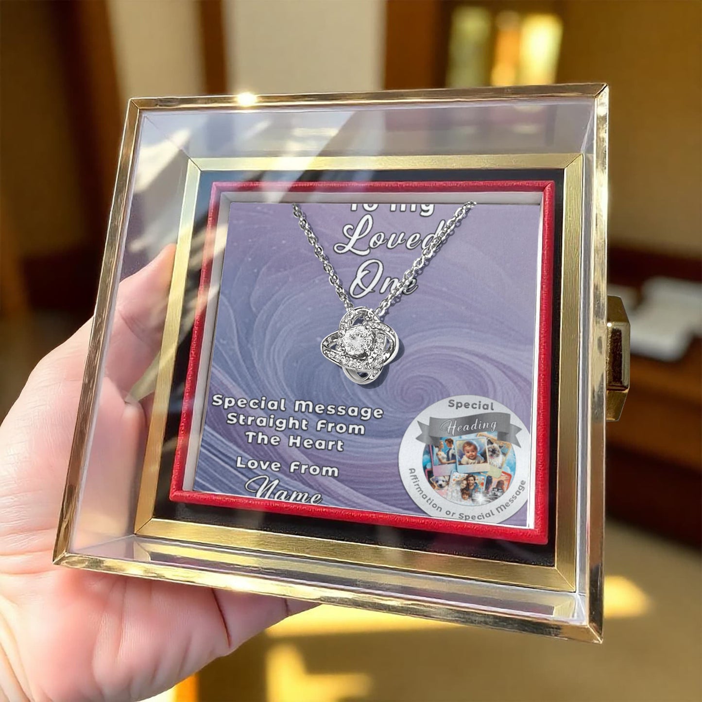 Love Knot Necklace with Custom Designed Message Card in Rose Gift Box ShineOn Fulfillment