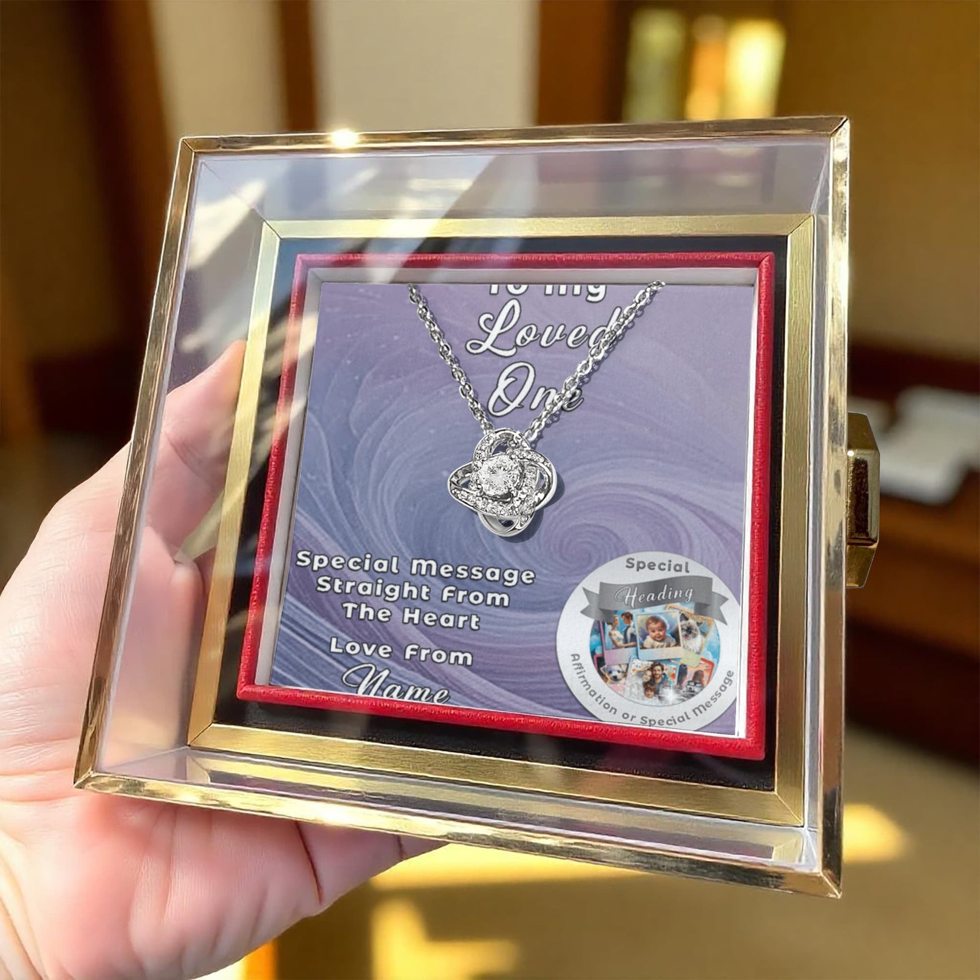 Love Knot Necklace with Custom Designed Message Card in Rose Gift Box ShineOn Fulfillment