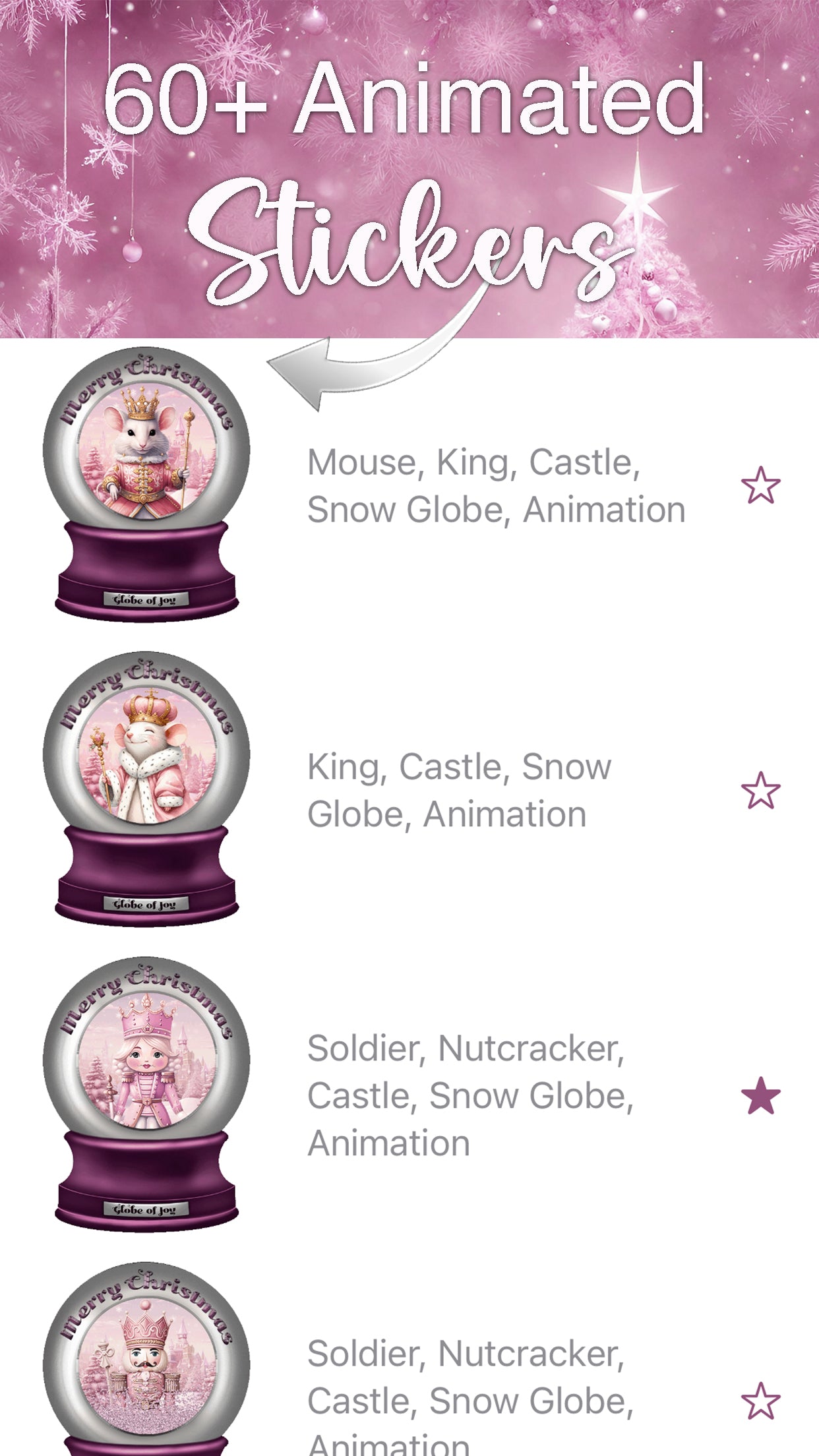 Pink Globe of Joy- Send iMessage Christmas Wishes - Download For FREE sticker pack featuring animated snow globes.