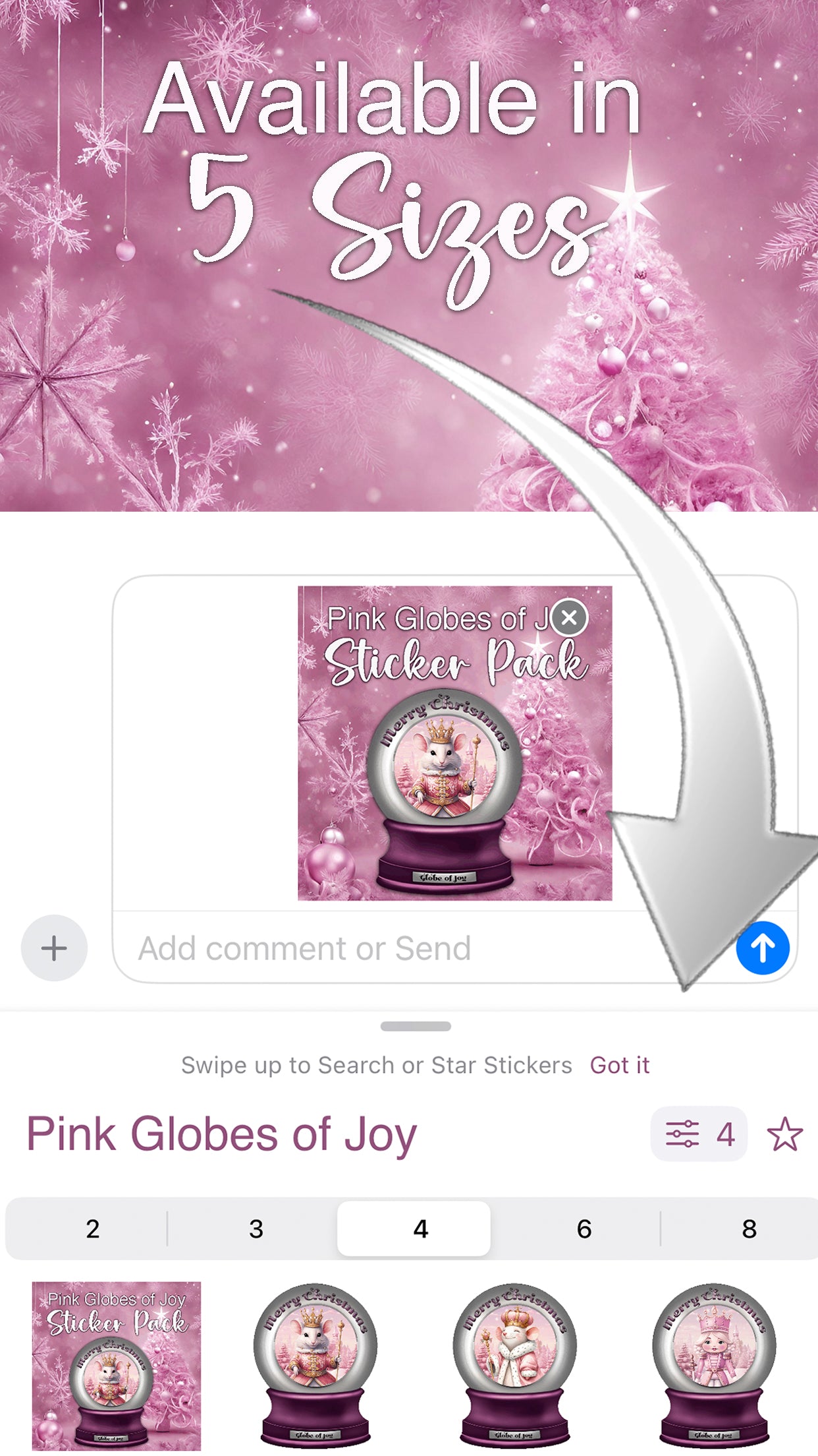 Pink Globe of Joy- Send iMessage Christmas Wishes - Download For FREE, pink snow globe sticker pack, available in 5 sizes.