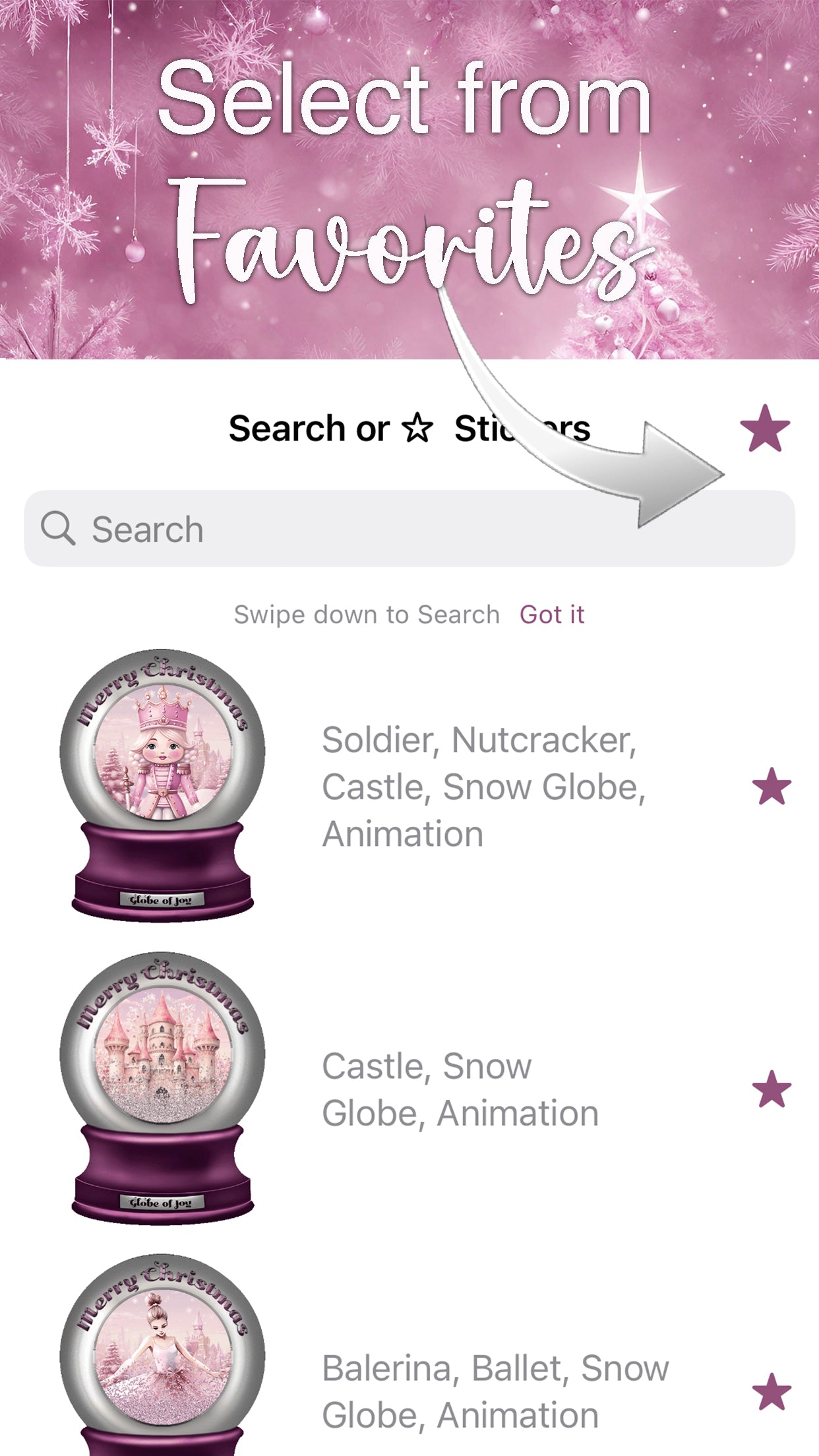 iMessage Christmas Wishes with Pink Globe of Joy - Download For FREE sticker options
