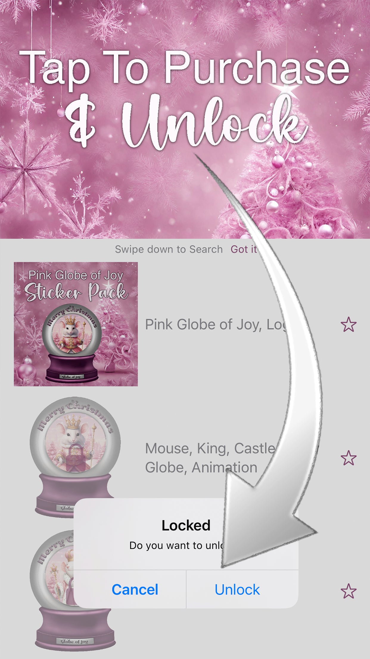 Pink Globe of Joy- Send iMessage Christmas Wishes - Download For FREE sticker pack purchase screen