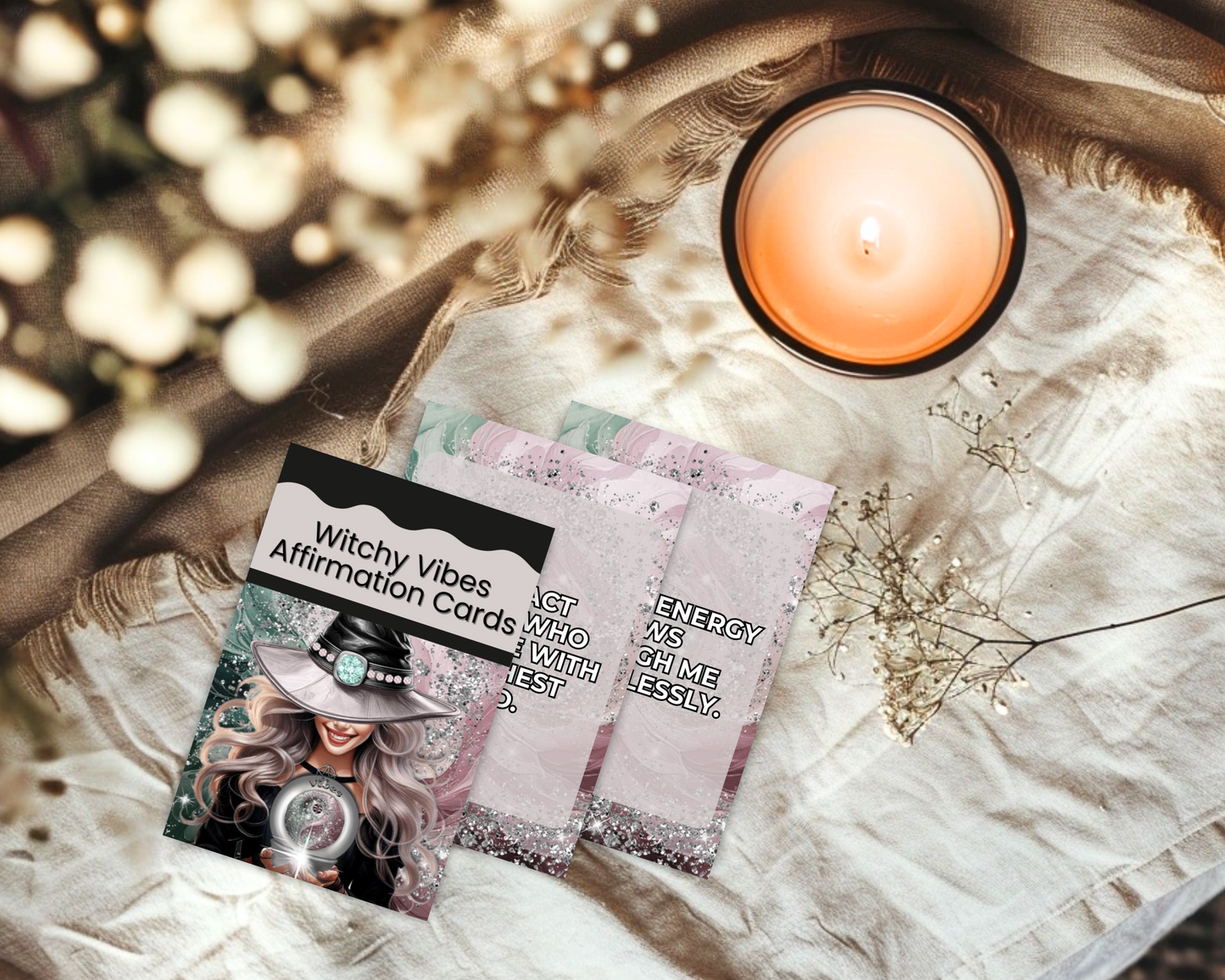 Witchy Vibes Printable Charm Cards - Unleash the magic of the Universe with Witchy Vibes Affirmation Cards! Each card is crafted to infuse your practice with enchanting energies and powerful affirmations. Perfect for invoking strength, transformation, and