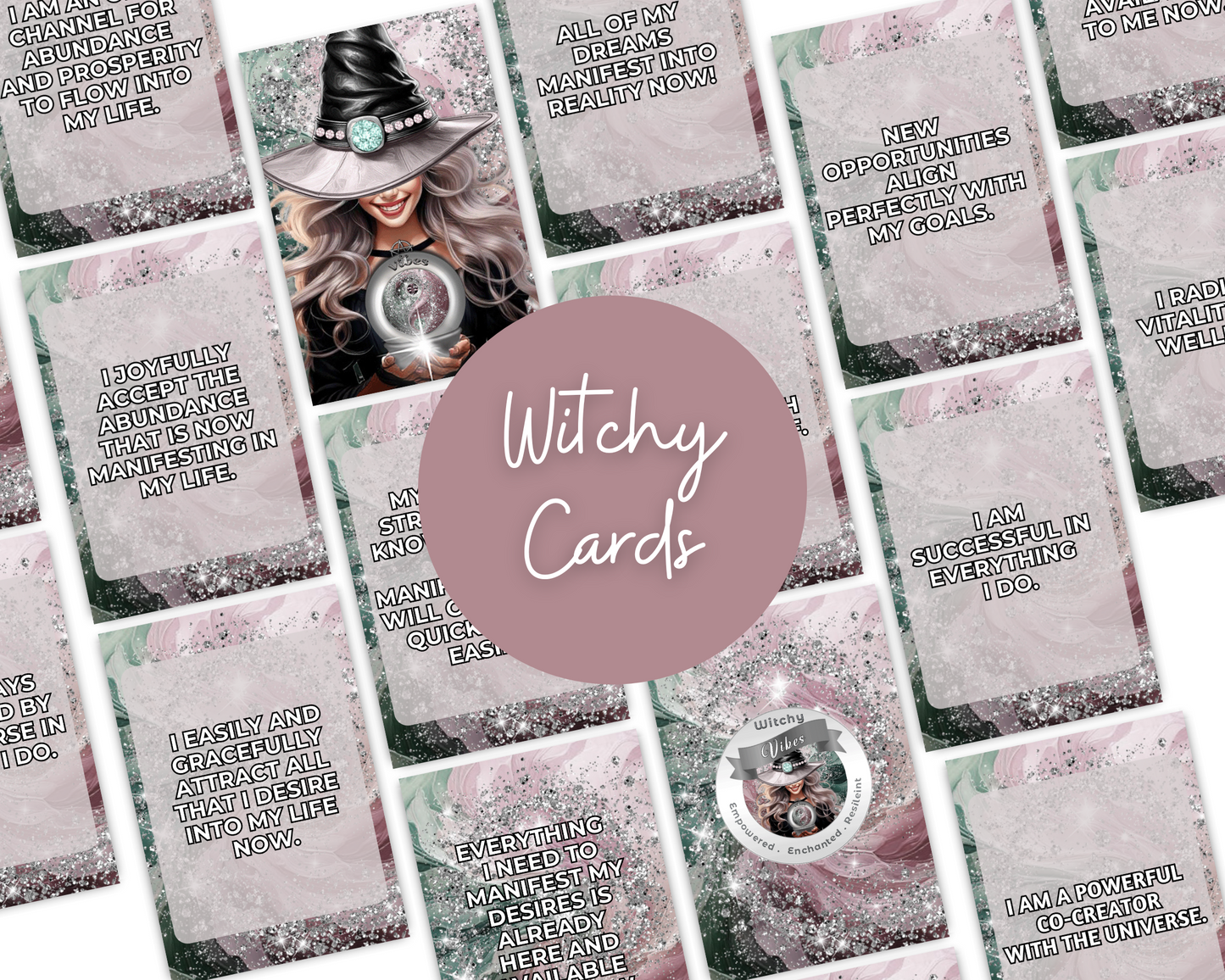 Witchy Vibes Printable Charm Cards - Unleash the magic of the Universe with Witchy Vibes Affirmation Cards! Each card is crafted to infuse your practice with enchanting energies and powerful affirmations. Perfect for invoking strength, transformation, and