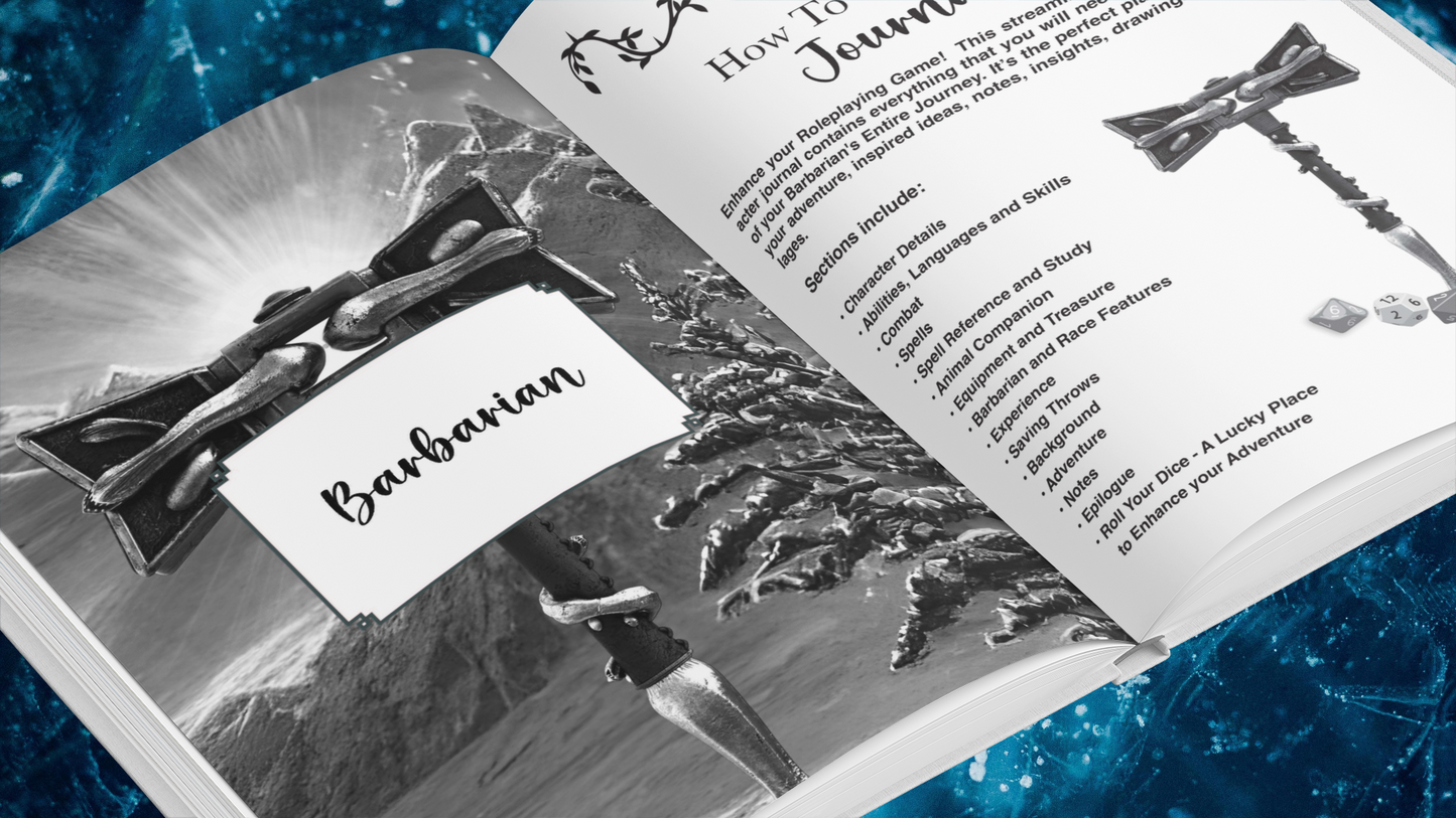 Barbarian RPG Character Journal - Amazon - Are you a new or experienced RPG player? Tired of using separate character sheets or pieces of paper? Want something more streamlined and permanent? Would you like to capture your Barbarian’s entire Roleplaying A