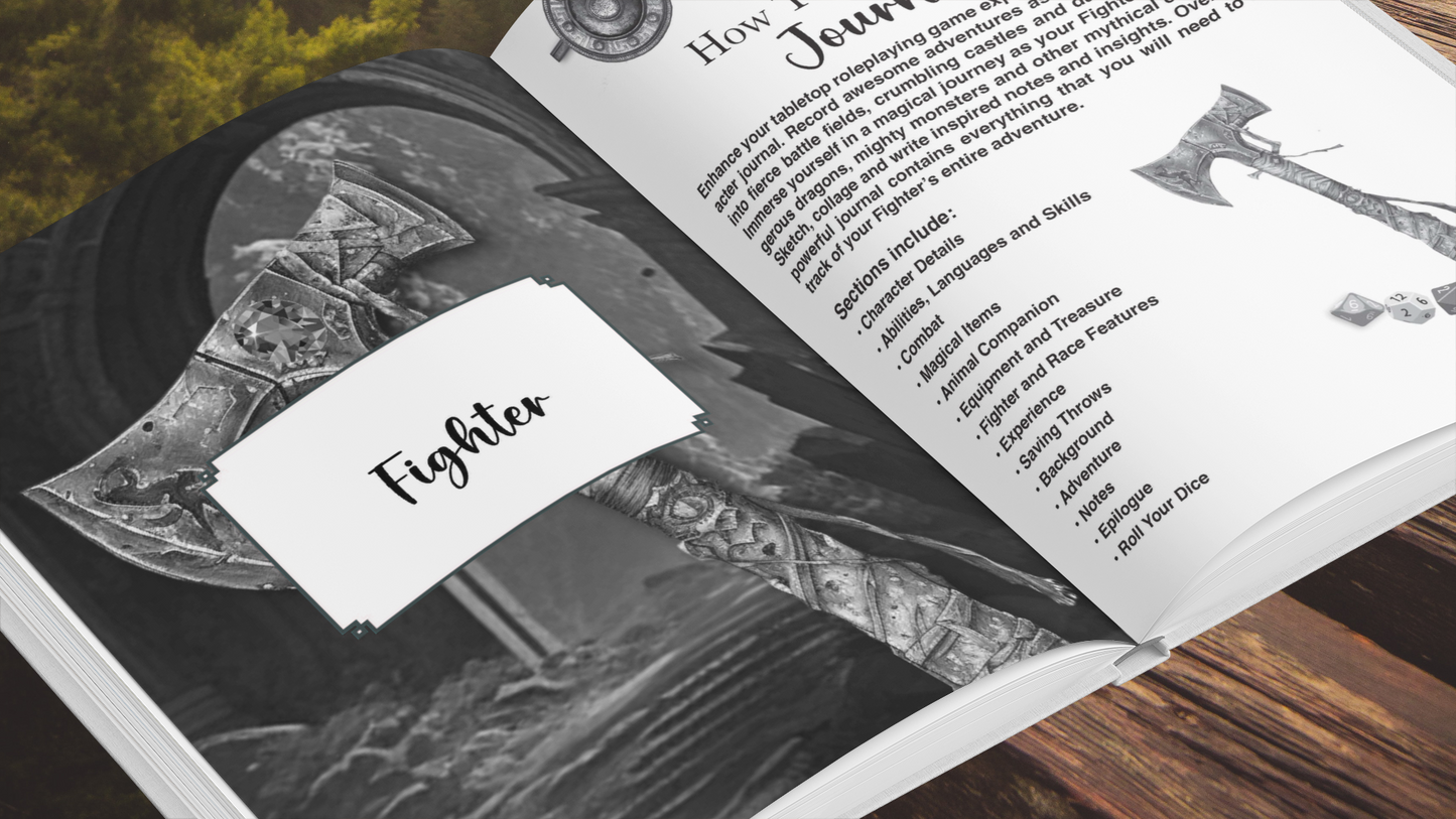 Fighter RPG Character Journal - Amazon - Are you a new or experienced RPG player? Tired of using separate character sheets or pieces of paper? Want something more streamlined and permanent? Would you like to capture your Fighter’s entire Roleplaying Adven