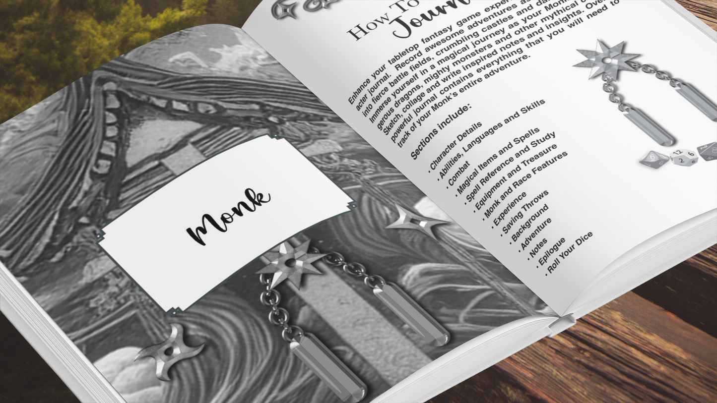Monk RPG Character Journal - Amazon - Are you a new or experienced RPG player? Tired of using separate character sheets or pieces of paper? Want something more streamlined and permanent? Would you like to capture your Monk’s entire Roleplaying Adventure i