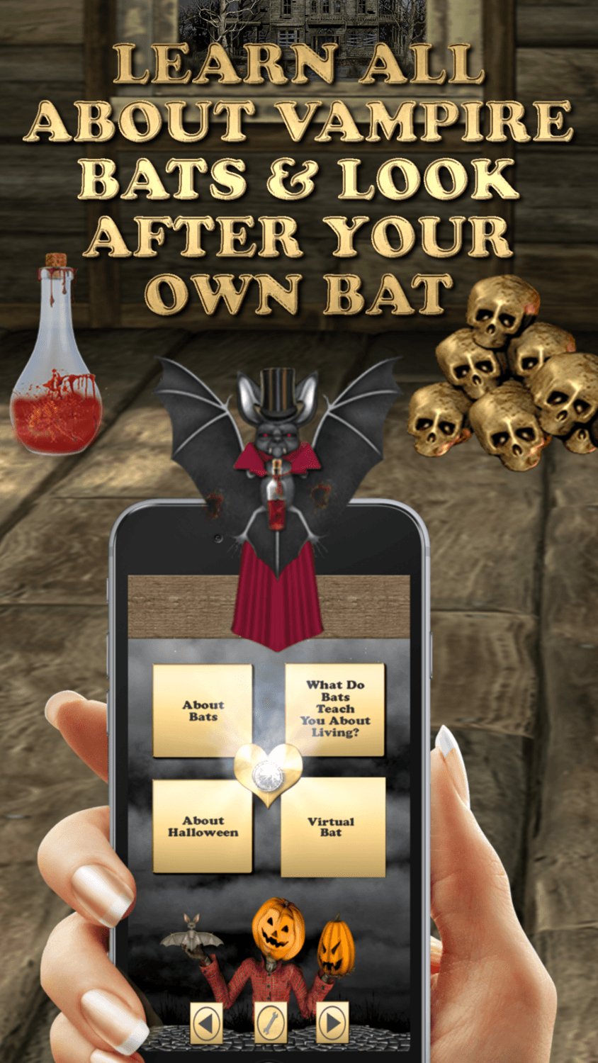 Trick or Treat??? App - Download For FREE: Explore vampire bats with interactive learning and spooky Halloween elements.