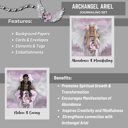 Archangel Ariel Journaling Kit - Tags, Embellishments, Cards, Envelopes & Background Papers - A beautifully crafted journaling set inspired by Archangel Ariel, focusing on nature, abundance, and manifestation. The set includes cards, envelopes, elements,