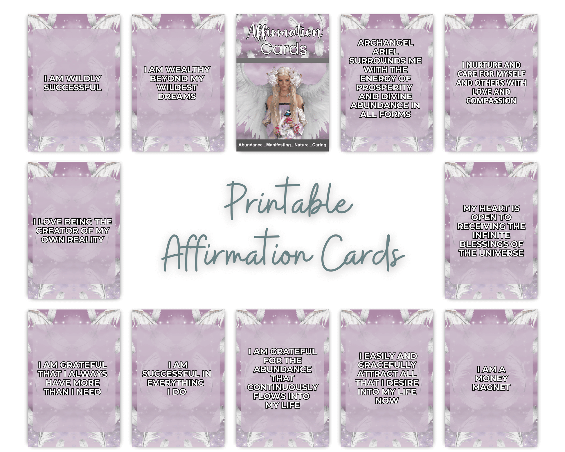 Archangel Ariel Printable Charm Cards - Unlock the power of abundance and manifest your desires with Archangel Ariel Affirmation Cards! Each card in this beautifully crafted collection is a divine reminder of the natural flow of prosperity, healing, and l