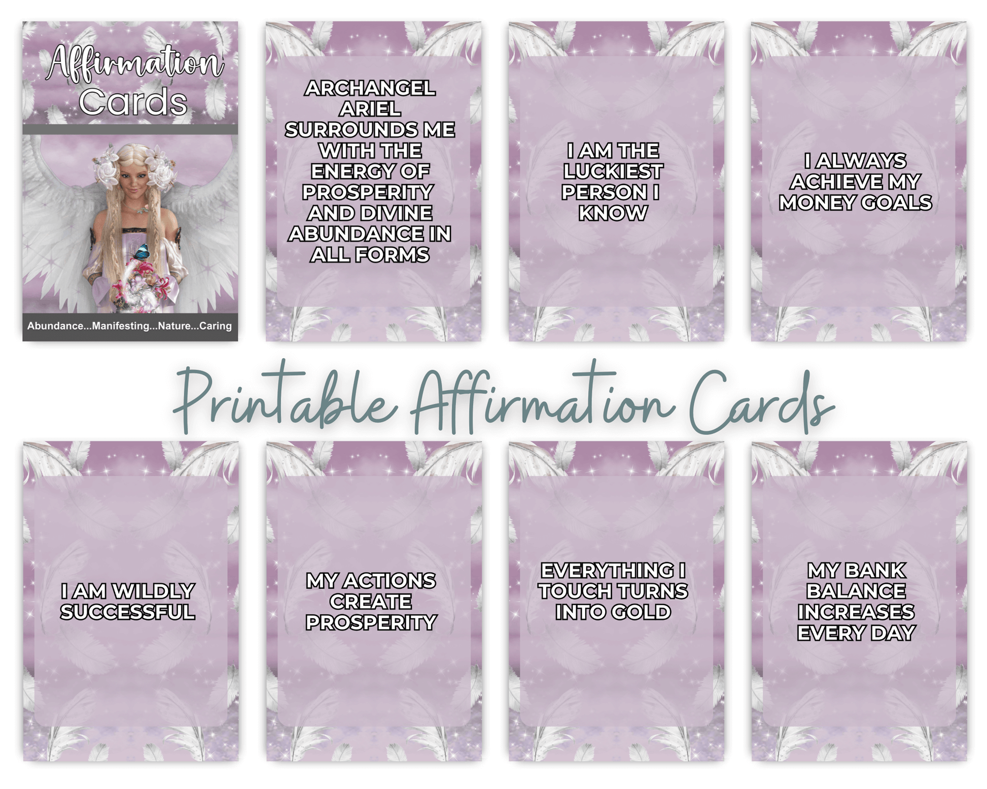 Archangel Ariel Printable Charm Cards - Unlock the power of abundance and manifest your desires with Archangel Ariel Affirmation Cards! Each card in this beautifully crafted collection is a divine reminder of the natural flow of prosperity, healing, and l