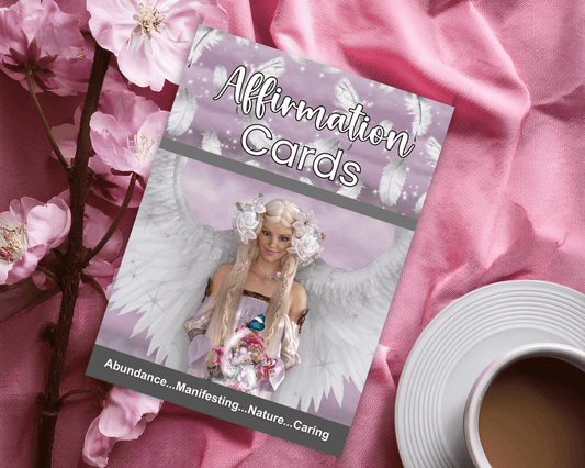Archangel Ariel Printable Charm Cards with angelic illustration on pink background, emphasizing abundance and connection with nature.