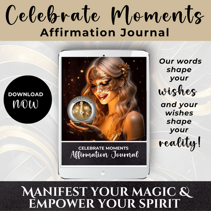 Celebrate Moments Charm Journal - Celebrate Moments Affirmation Journal Celebrate the beauty of life’s special moments and create a life filled with joy, gratitude, and positivity. 🌟✨ This inspiring journal is your dedicated space to reflect on cherished
