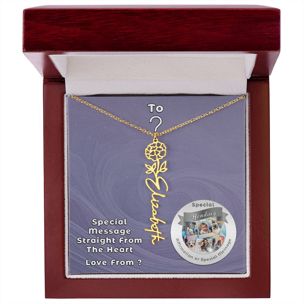 Flower Name Necklace with Custom Designed Message Card ShineOn Fulfillment