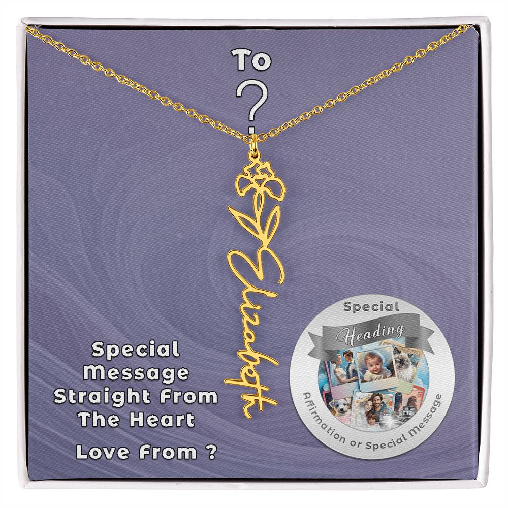 Flower Name Necklace with Custom Designed Message Card ShineOn Fulfillment
