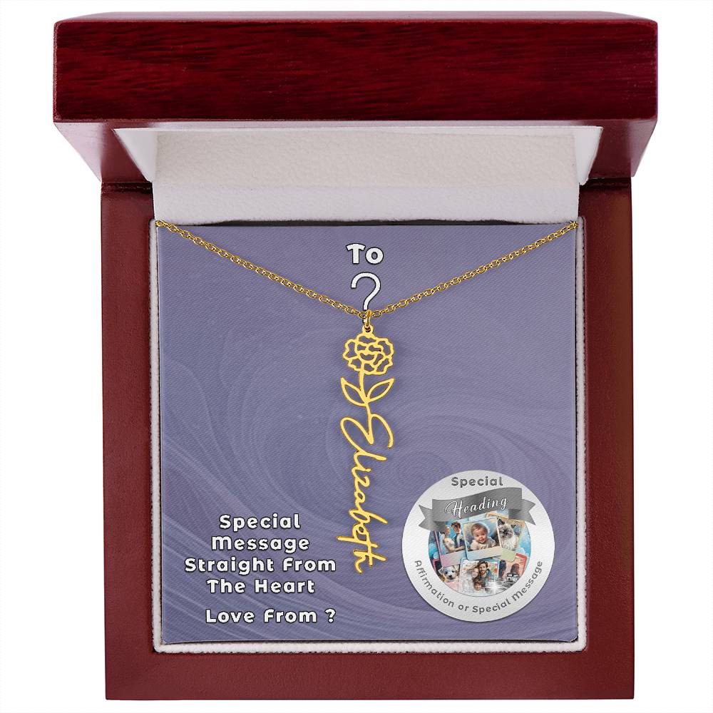 Flower Name Necklace with Custom Designed Message Card ShineOn Fulfillment