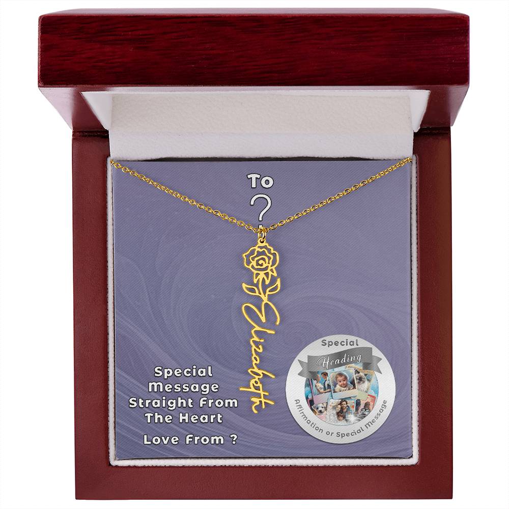 Flower Name Necklace with Custom Designed Message Card ShineOn Fulfillment