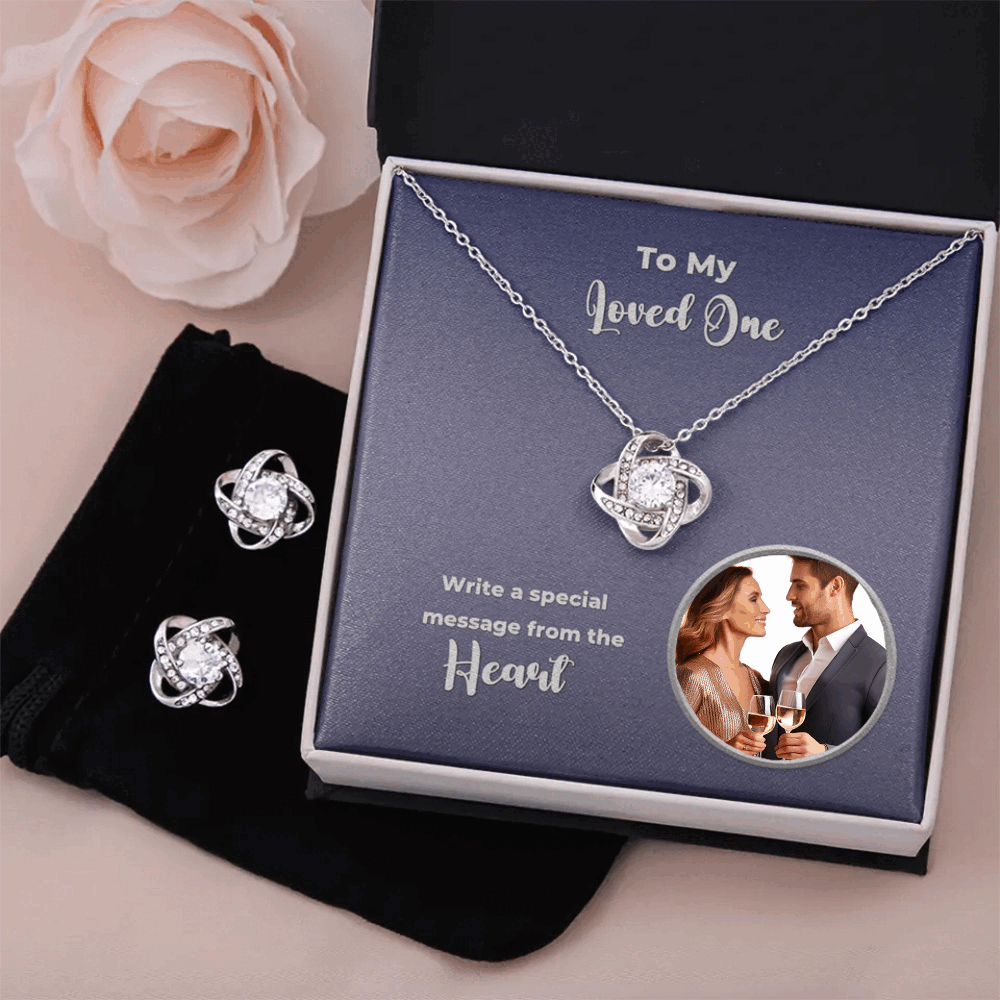 Love Knot Necklace and Earring Set- Custom Message Card Shineon