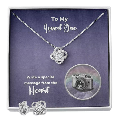 Love Knot Necklace and Earring Set- Custom Message Card Shineon