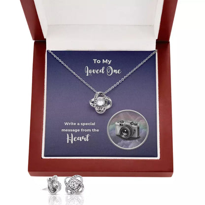 Love Knot Necklace and Earring Set- Custom Message Card Shineon