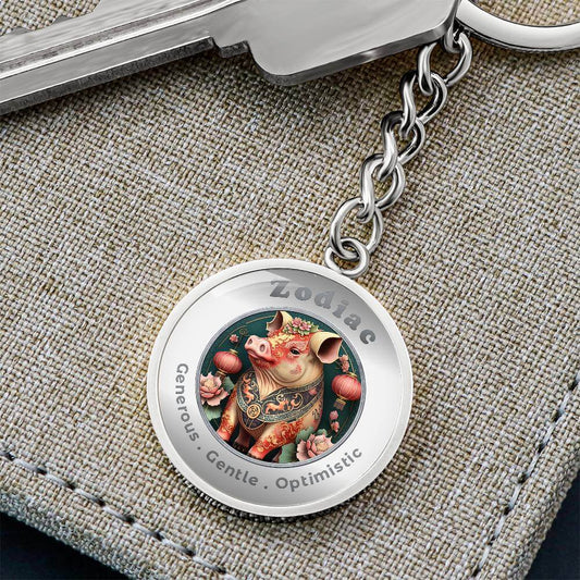 Pig - Chinese Zodiac - Charm Keychain - This Luxury Charm Keychain is more than just a keyring — it’s an empowering expression of your dreams, intentions, and personal energy.Featuring an original design with meaningful affirmations, symbols, or imagery,