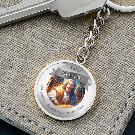 Saint Joseph - Charm Keychain For Diligence Humility Protection ShineOn Fulfillment